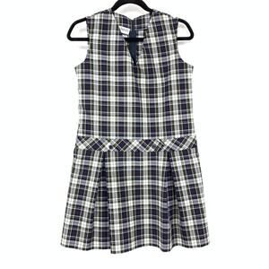 Vintage Dennis Womens Sz S School Uniform Jumper Dress Navy Plaid Pleated USA